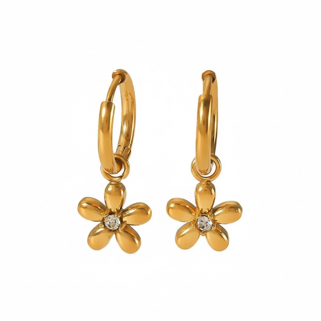 Clarity Blossom | CZ Inlaid Gold Huggies Earrings