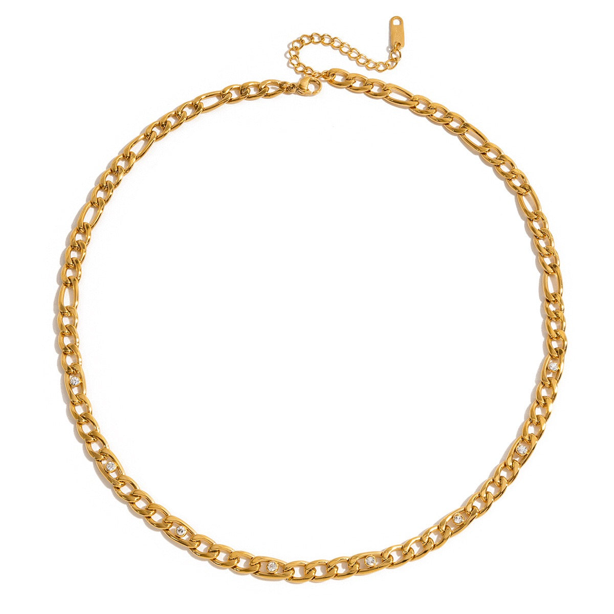 Gold chain necklace on a white background