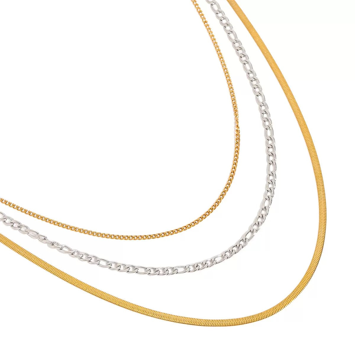 Two gold and silver necklaces on a white background
