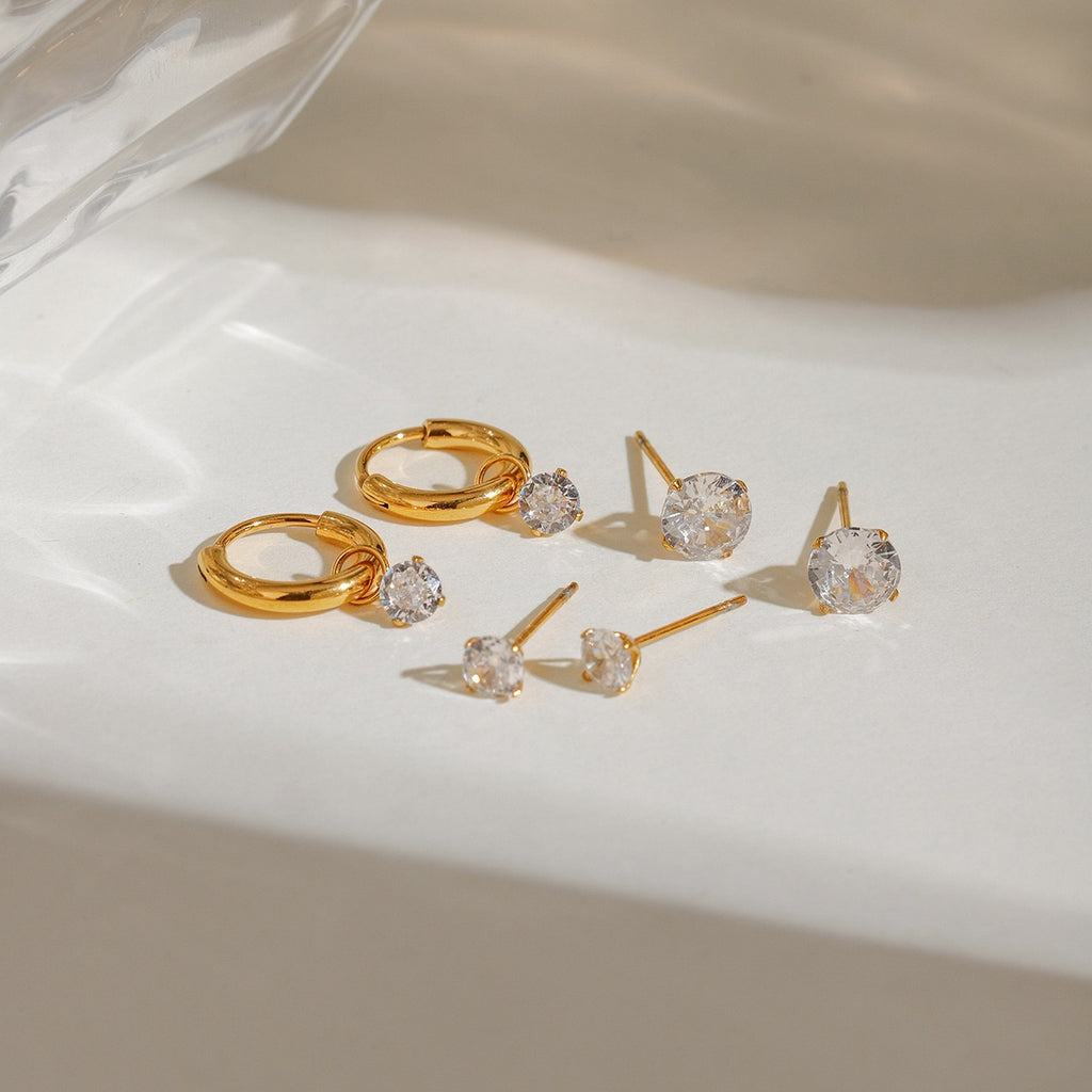 Elaria Tri Set | Zircon Huggie-Stud Earrings