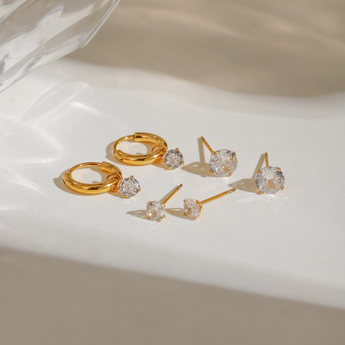 Elaria Tri Set | Zircon Huggie-Stud Earrings