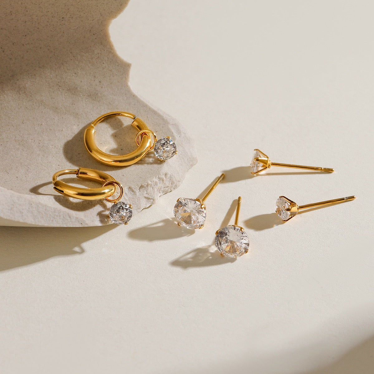 Elaria Tri Set | Zircon Huggie-Stud Earrings