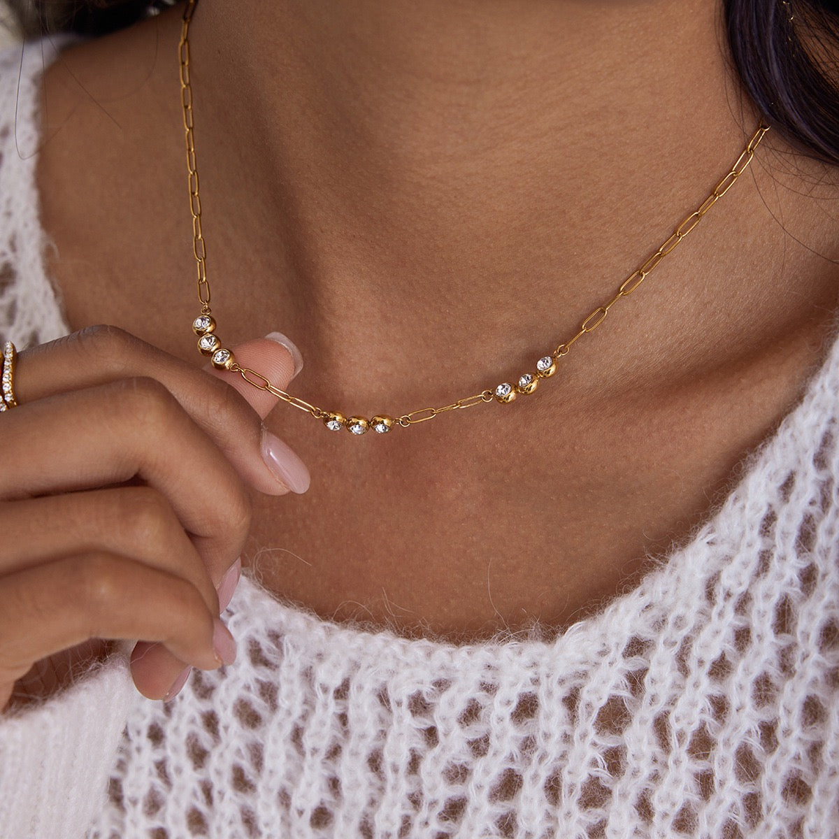 Solenne Clips | CZ Studs Mini Paper Clip Necklace