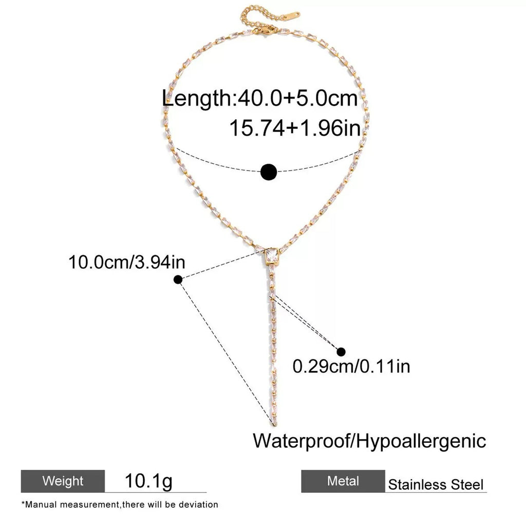 Necklace with measurement details on a white background