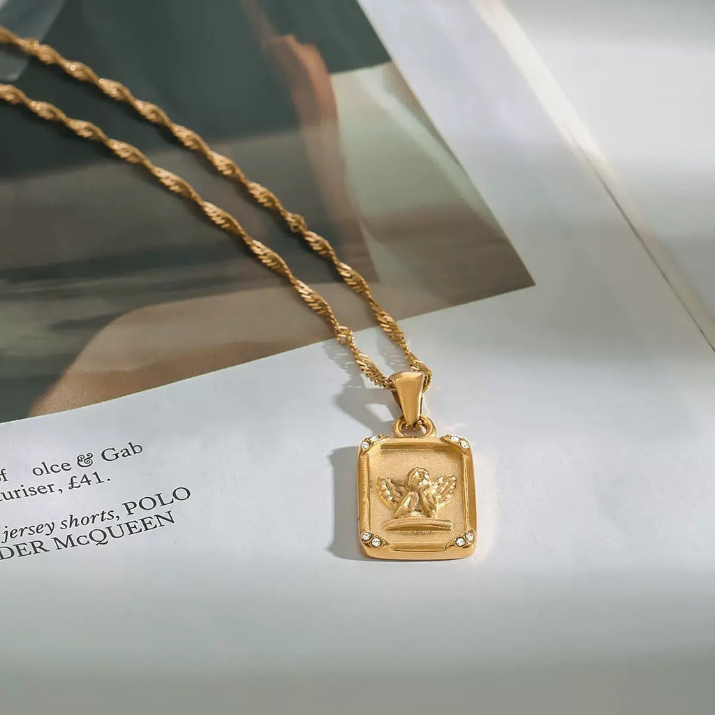 Cherub Gaze | Square Cut Angel Pendant Necklace