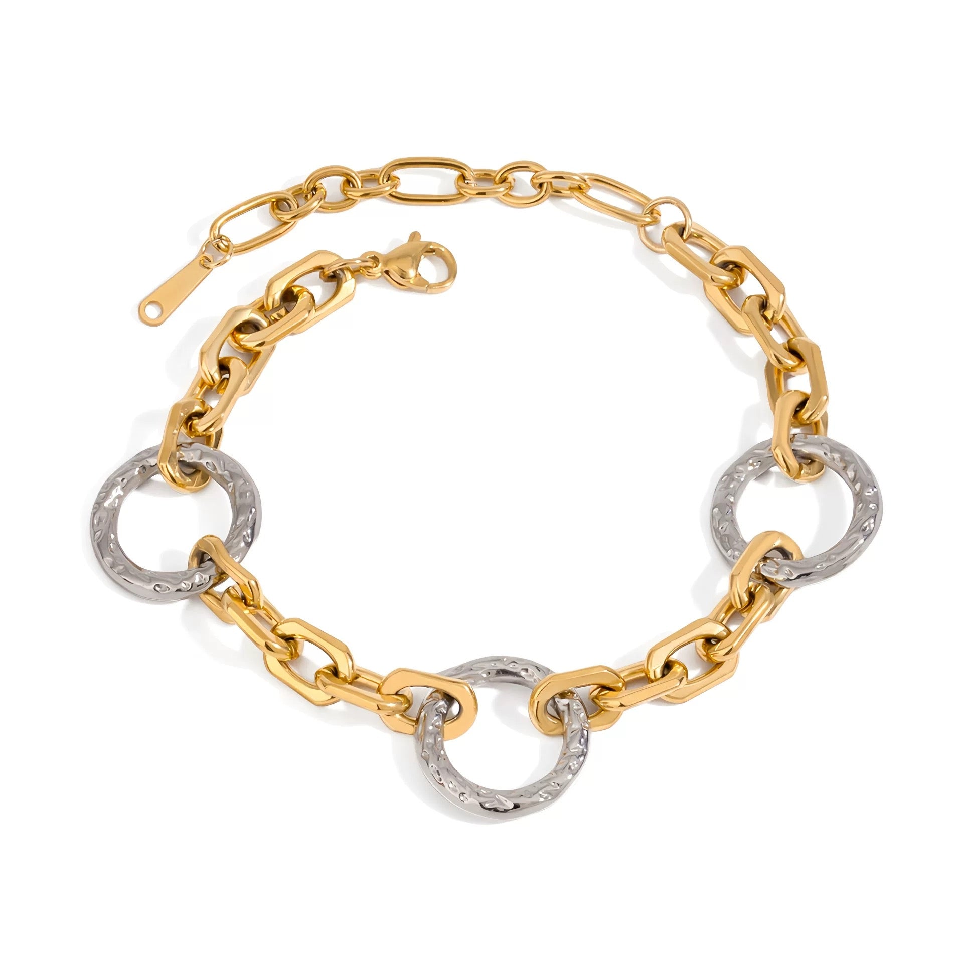 Gold and silver chain bracelet on a white background