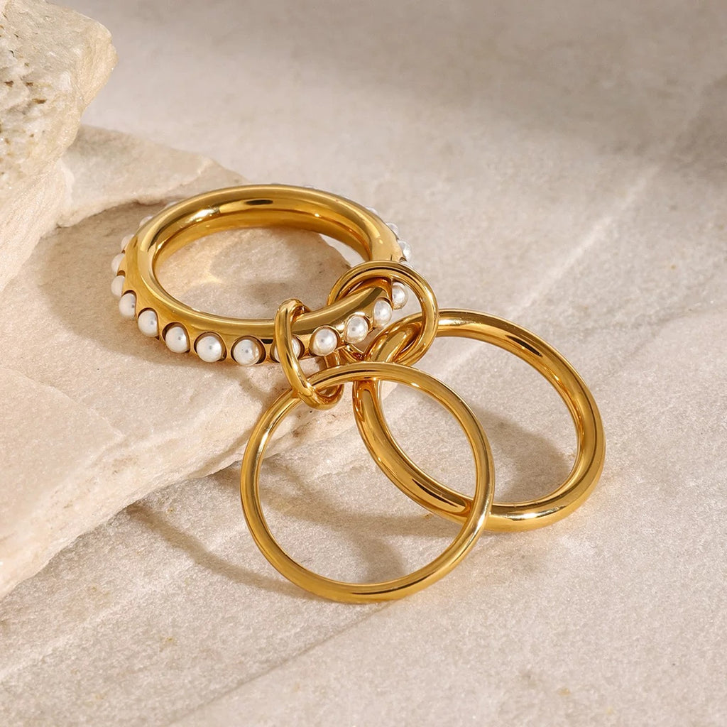 Isalune Pearls | 3-Stack Stainless Steel Ring