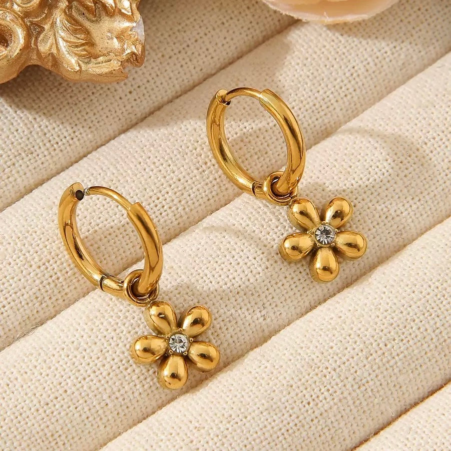 Clarity Blossom | CZ Inlaid Gold Huggies Earrings
