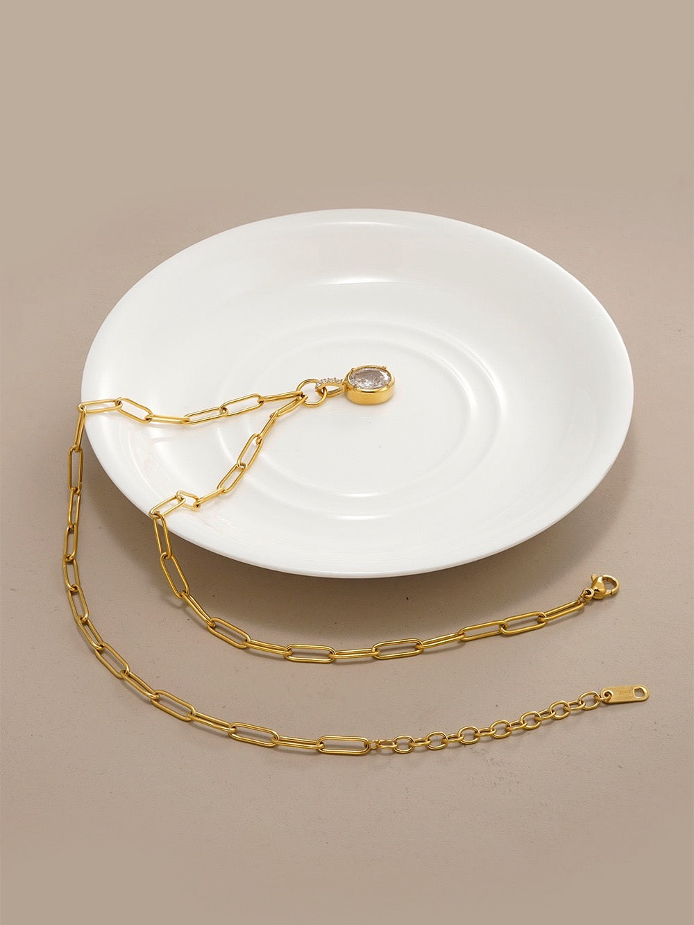 Zera Radiant | CZ Drop Pendant Mini Paper Clip Chain